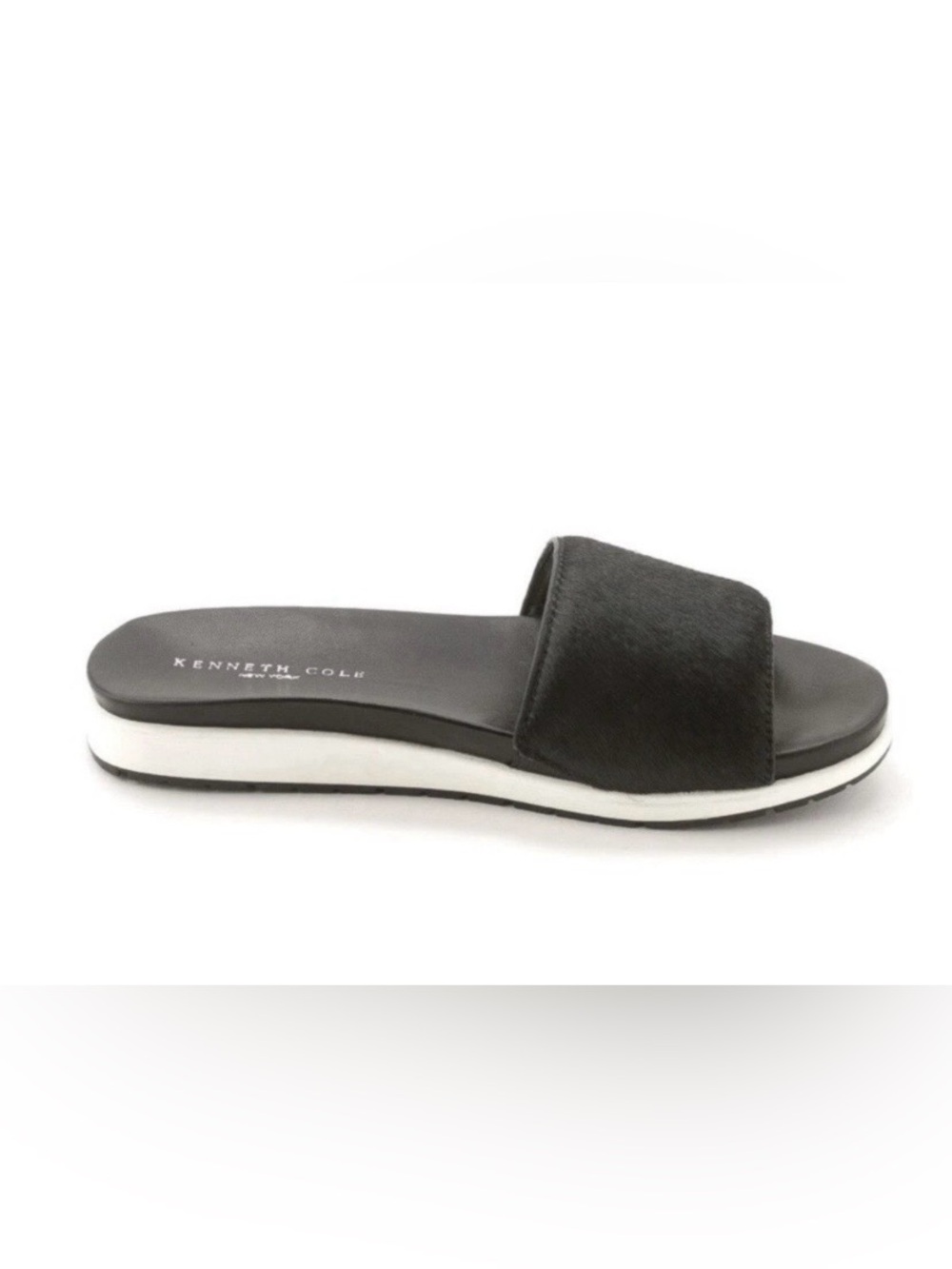 Kenneth Cole Black Slide Sandal with White Platform Trim